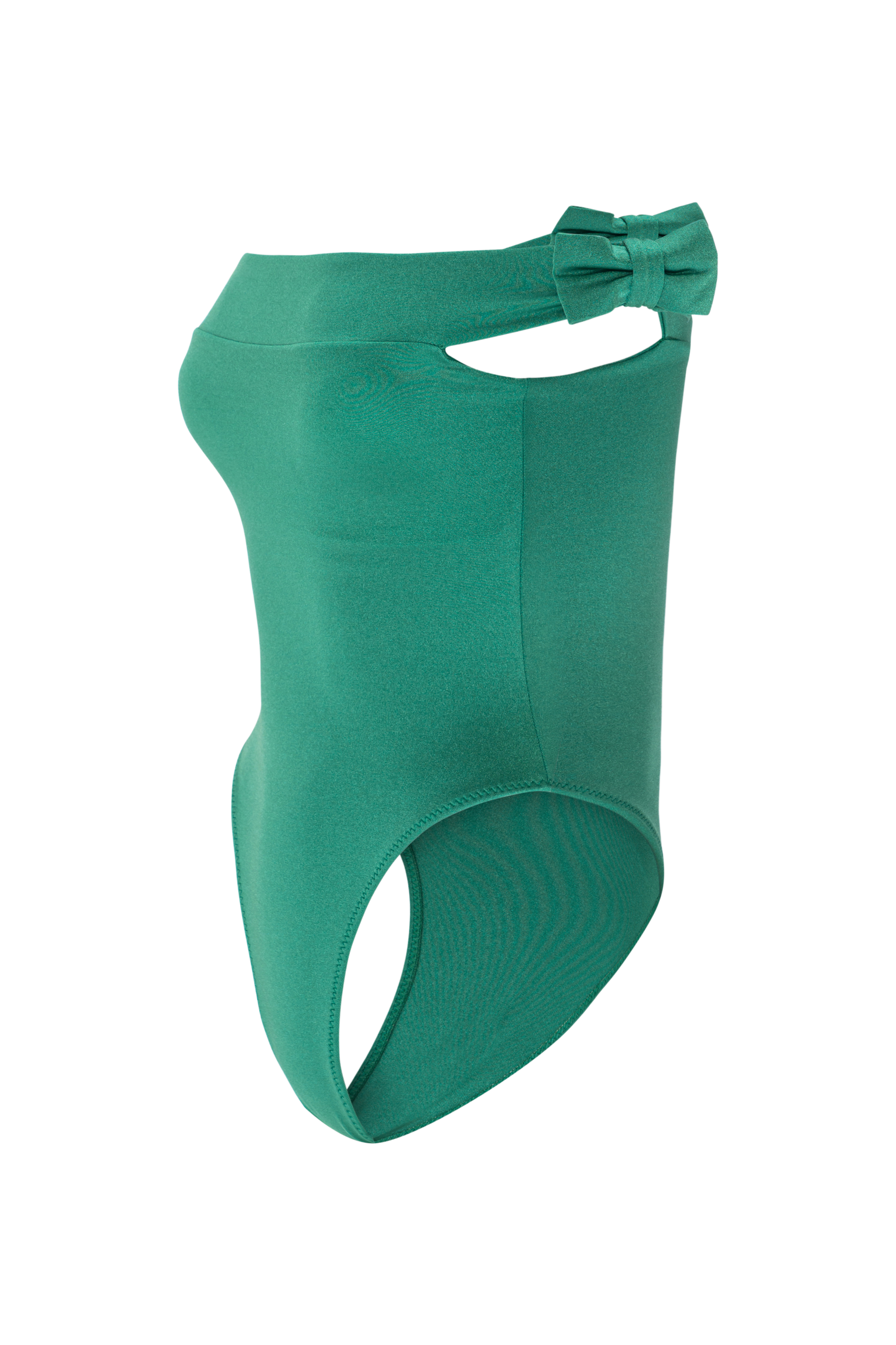 Sky-high leg luxury swimsuit creating refined silhouette