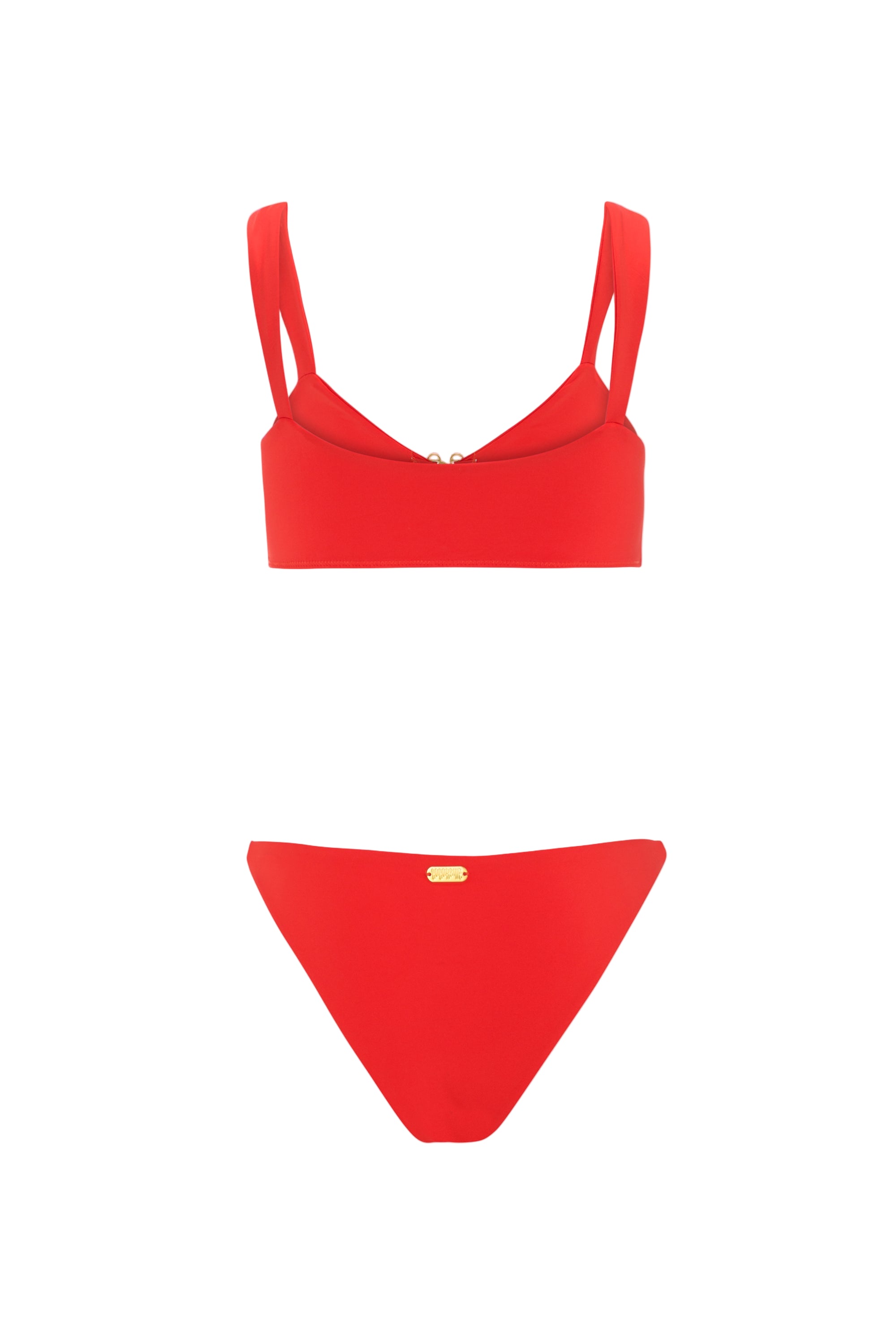 Designer solid coral bikini for coastal summer elegance
